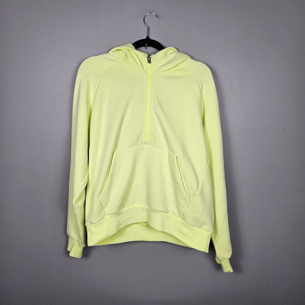 Athleta Women Medium Tall Forever Fleece‎ 1/2 Zip Hoodie Pullover Lime Yellow